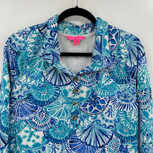 LILLY PULITZER Captain Popover Turquoise Blue Long Sleeve Mini Dress Size Medium - Picture 5 of 9
